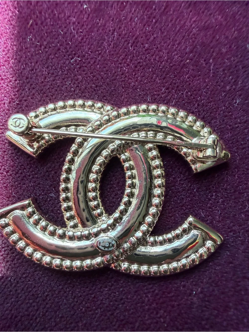CHANEL Gold Crystal Double C Brooch